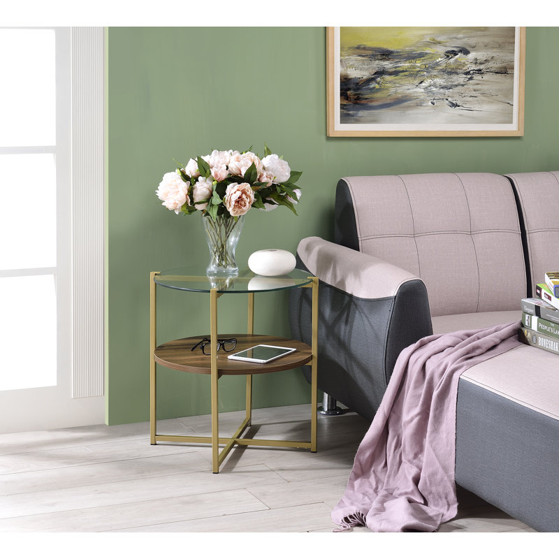 Ivy Bronx Maus Glass Top 3 Legs End Table with Storage & Reviews Wayfair